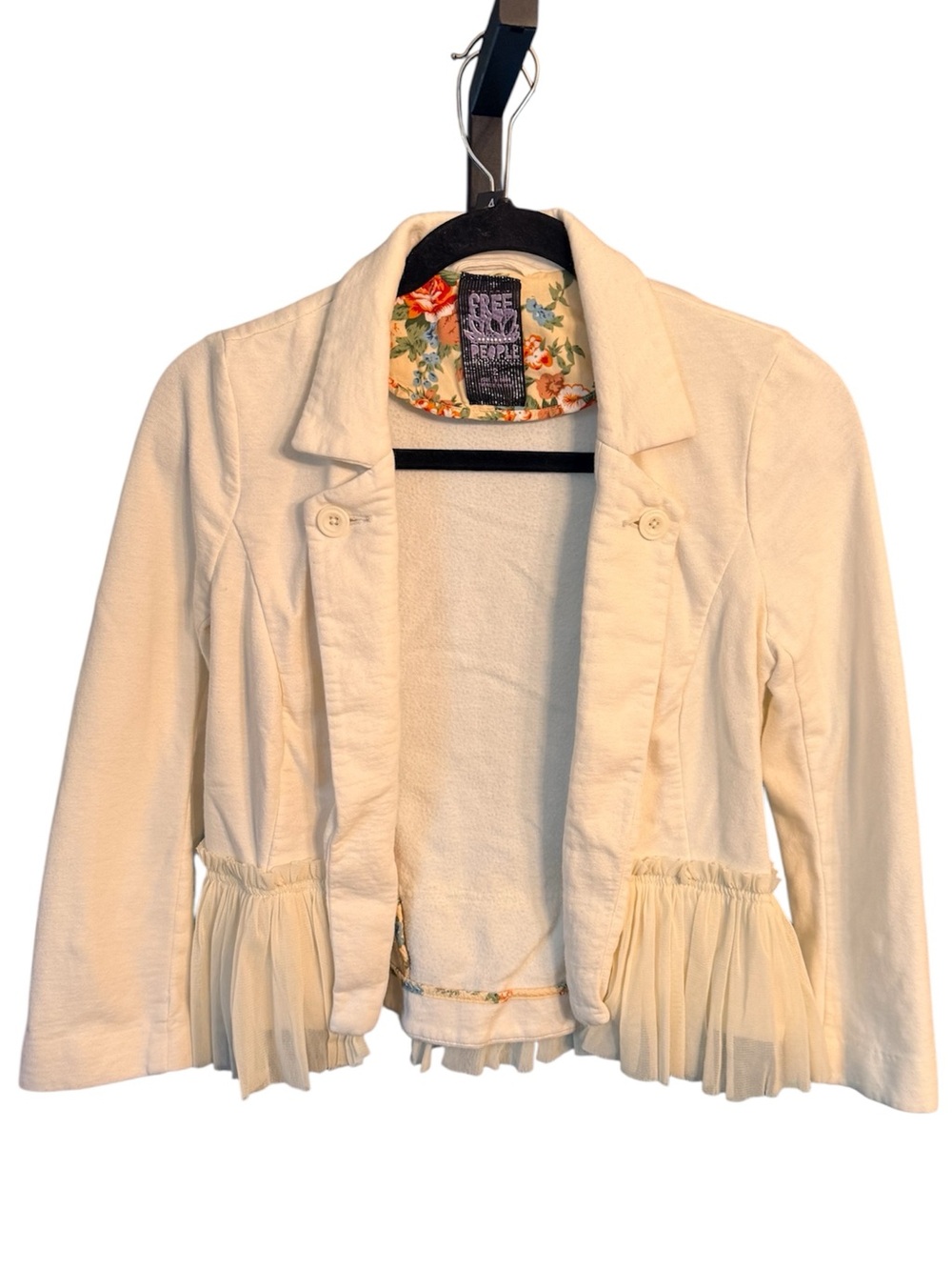 Free People Ivory Ruffle Peplum Hem Blazer Jacket, size 2